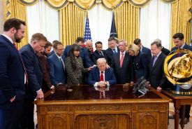 Donald Trump joins faith leaders in prayer as his administration 