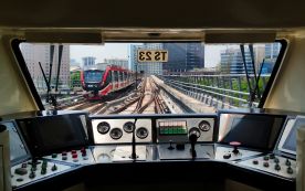 Modern Train Cockpit with City View
