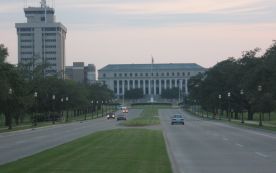 Texas A&M University administration building at sunset