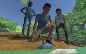 This still image is from a prototype of the game "Crystal Island: EcoJourneys." 